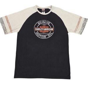 Harley Davidson Shirt Mens Large Black Raglan Tee Embroidered Biker Casual